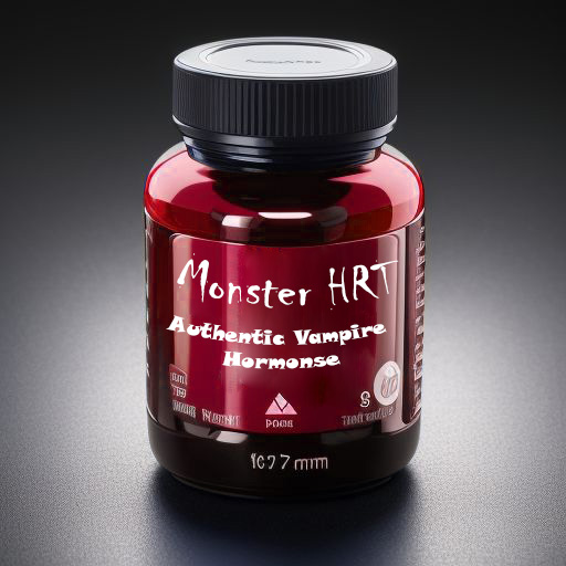 Red pill bottle labeled 'Authentic Vampire Hormonse'