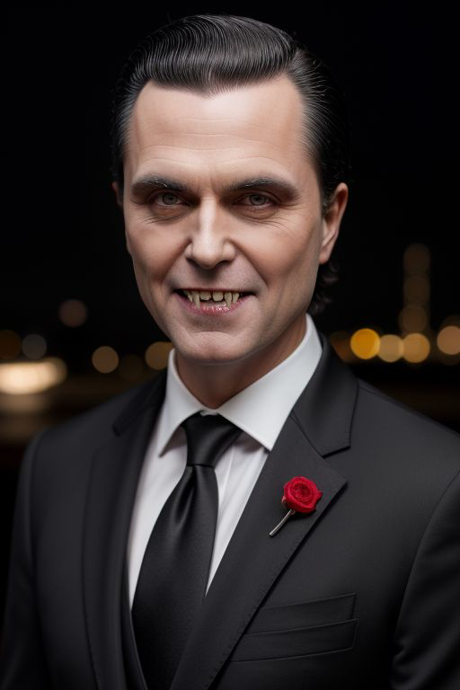 ai portrait of a vampire in a suit and tie with slicked back hair